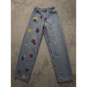 Levis 560 Jeans‎ Women 24x30 Blue Relaxed Painted Geometric Art Unique